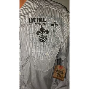 Men's Black & White Pinstripe Shirt  XL Route 66  Live Free Truth Cotton New